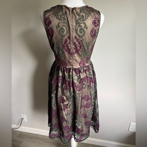 Sundance Black Green Purple Lace Overlay A-Line Dress Womens 2 Whimsigoth - Picture 4 of 6